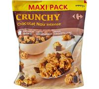 CARREFOUR SENSATION - Muesli Crunchy aux Flocons d'Avoine et Blé Complet avec Carrés de Chocolat Noir - le paquet de 750g - Le Lot De 5