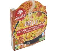 CARREFOUR SENSATION - Paëlla Savoureuse au Poulet, Moules du Pacifique & Chorizo, Plat Prêt à Déguster (300g) - Le Lot De 3
