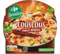 CARREFOUR SENSATION - Plat Complet Couscous Poulet Merguez Savoureux aux Saveurs Épicées Authentiques, 300g - Lot de 4