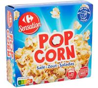 CARREFOUR SENSATION Popcorn Salé - Boîte de 2 x 90g (180g total) - Maïs soufflé prêt à éclater - Format pratique et nomade pour apéritifs - Lot de 4