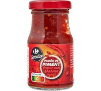 CARREFOUR SENSATION Purée de Piments en flacon verre 100 g, condiment corsé aux piments broyés à 80%, recette authentique au sel et acide acétique - Lot de 4