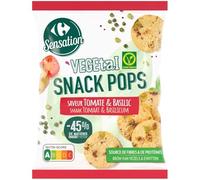 CARREFOUR SENSATION - Snack Pops Soufflés aux Lentilles Saveur Tomate & Basilic - Chips Apéritives Végétariennes - 45% de Matières Grasses - le sachet de 70 g - Le Lot De 4