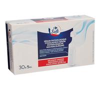 CARREFOUR SOFT Sérum Physiologique Stérile 30 Unidoses de 5 ml - Nettoyage Nasal et Oculaire - Solution Isotonique NaCl 0,9% - Format Pratique et Hygiénique - Lot de 4