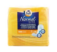 CARREFOUR SOFT Serviettes hygiéniques sans ailettes Normal Ultra Ultra-minces, 16 unités, protection discrète et confort au quotidien - Lot de 4