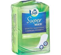 CARREFOUR SOFT Serviettes Hygiéniques Super Maxi sans Ailettes, Protection Optimale, 16 Serviettes - Lot de 4