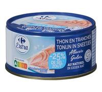 CARREFOUR Thon Entier Albacore au Naturel -25% de Sel en Boîte Métal 140g - Tranches Prêtes à Déguster - Conserves de Poisson - Lot de 3