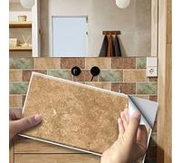 Carrelage Adhésif 10x20cm Vert - Brun Credence Adhesive pour Cuisine Brique,Stickers Muraux Salle de Bains Cuisine Carrelage Adhesif Mural avec Motifs de Carrelage Dalle Pvc Adhesive Murale