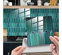 Carrelage Adhésif 15x15 Plumes De Paon Vert Credence Adhesive pour Cuisine Brique,24 Pcs Stickers Muraux Salle de Bains Cuisine Carrelage Adhesif Mural avec Motifs de Carrelage Dalle Pvc