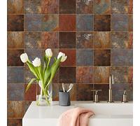 Carrelage Adhésif 15x15cm Couleur Rouille Credence Adhesive pour Cuisine Brique,Stickers Muraux Salle de Bains Cuisine Carrelage Adhesif Mural avec Motifs de Carrelage Dalle Pvc Adhesive Murale