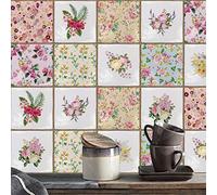 Carrelage Adhésif 15x15cm Design Floral Credence Adhesive pour Cuisine Brique,Stickers Muraux Salle de Bains Cuisine Carrelage Adhesif Mural avec Motifs de Carrelage Dalle Pvc Adhesive Murale
