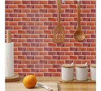 Carrelage Adhésif 15x30CM Rouge-Marron Credence Adhesive pour Cuisine Brique,18Pcs Stickers Muraux Salle de Bains Cuisine Carrelage Adhesif Mural avec Motifs de Carrelage Dalle Pvc Adhesive Murale