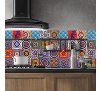 Carrelage Adhésif 20x20 Bohême Credence Adhesive pour Cuisine Brique,20 Pcs Stickers Muraux Salle de Bains Cuisine Carrelage Adhesif Mural avec Motifs de Carrelage Dalle Pvc Adhesive Murale