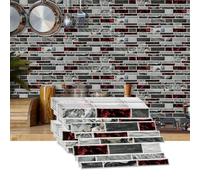 Carrelage Adhésif 3D 12 x 25 cm Autocollants Carrelage Rouge et Gris pour Cuisine Salle de Bain Crédence de Cuisine Autocollant 3D pour Escalier (12 Pièces)
