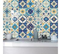 Carrelage Adhésif 3D 15 x 15 cm Autocollants Carrelage Bleu et Jaune pour Cuisine Salle de Bain Crédence de Cuisine Autocollant 3D pour Escalier (10 Pièces)