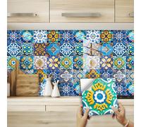 Carrelage Adhésif 3D 15 x 15 cm Autocollants Carrelage Bleu-Vert pour Cuisine Salle de Bain Crédence de Cuisine Autocollant 3D pour Escalier (10 Pièces)