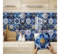 Carrelage Adhésif 3D 20 x 20 cm Autocollants Bleus pour Carrelage de Cuisine Salle de Bain Crédence de Cuisine Autocollant 3D pour Escalier (10 Pièces)