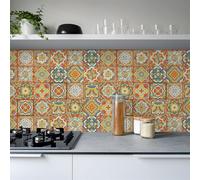 Carrelage Adhésif Escaliers 15X15CM Orange Credence Adhesive pour Cuisine Brique,Stickers Muraux Salle de Bains Cuisine Adhesif Mural avec Motifs de Carrelage Dalle Pvc