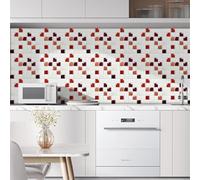 Carrelage Adhésif Escaliers Blanc Et Rouge Credence Adhesive pour Cuisine Brique,Stickers Muraux Salle de Bains Cuisine Carrelage Adhesif Mural avec Motifs de Carrelage Dalle Pvc