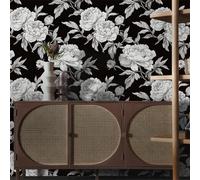 Carrelage Adhesif Mural Cuisine 45X100CM Fleurs Noires Dalle Pvc Adhesive Murale Salle de Bain,Feuilles de Stickers Muraux en Vinyle, Stickers Carrelage Imperméables