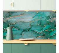 Carrelage Adhesif Mural Cuisine Marbre Vert Crédence Adhésive Cuisine Imperméable PVC Stickers Carrelage pour Salle de Bains Armoires Cheminée Meubles 30x30cm /10 Pièces