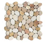 Carrelage de mosaïque-Plaque mosaïque mur et sol en marbre naturel coloris blanc/beige rosé - 33 x 33 cm