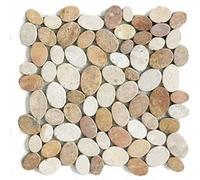 Carrelage de mosaïque/Plaque mosaïque mur et sol en marbre naturel coloris blanc et beige rosé - 33 x 33 cm - PEGANE - G