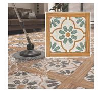 Carrelage de sol autocollant imperméable en PVC à motif floral rétro, for locataires, cuisine, buanderie, balcon, entrée(Pack of 100)