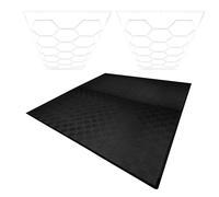 Carrelage de Sol Ventilé Modulaire Imbriqué Lot de 224 Noir Avec Bordure & 28 Lampes Hexagones Lumière Blanche 6500K 3 Choix de Montage & Kit Plafond Suspendu Individuel Double Sol de Garage