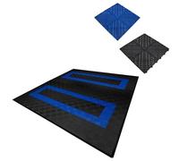 Carrelage de Sol Ventilée Modulaire Imbriqué & Bordures 165 Noir & 60 Bleu Garage Unique Double Tapis de Sol Showroom Ultra-Résistant Polypropylène Antidérapant Imperméable Drainage 6 x 6 M 36 m2