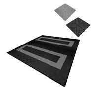 Carrelage de Sol Ventilée Modulaire Imbriqué & Bordures 165 Noir & 60 Gris Garage Unique Double Tapis de Sol Showroom Ultra-Résistant Polypropylène Antidérapant Imperméable Drainage 6 x 6 M 36 m2