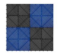 Carrelage de Sol Ventilée Modulaire Imbriqué & Bordures 60 Noir & 60 Bleu Garage Unique Double Tapis de Sol Showroom Ultra-Résistant Polypropylène Antidérapant Imperméable Drainage 3,2 x 6 M 19,2 m2