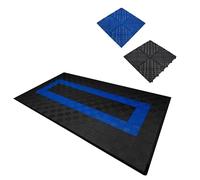 Carrelage de Sol Ventilée Modulaire Imbriqué & Bordures 90 Noir & 30 Bleu Garage Unique Double Tapis de Sol Showroom Ultra-Résistant Polypropylène Antidérapant Imperméable Drainage 3,2 x 6 M 19,2 m2