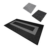 Carrelage de Sol Ventilée Modulaire Imbriqué & Bordures 90 Noir & 30 Gris Garage Unique Double Tapis de Sol Showroom Ultra-Résistant Polypropylène Antidérapant Imperméable Drainage 3,2 x 6 M 19,2 m2