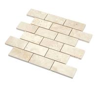 Carrelage mosaïque - DECOON - 35,5 x 31 x 1,5 cm - Travertin adouci - Barrettes - Beige
