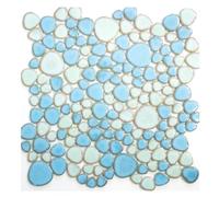Carrelage mosaïque en céramique - Galets bleu clair - Vert clair brillant - Pour sol, mur, salle de bain, WC, douche, cuisine, carrelage de comptoir, revêtement de baignoire - Tapis mosaïque