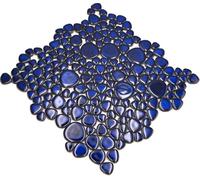 Carrelage mosaïque en céramique Galets bleu cobalt brillant pour sol, mur, salle de bain, WC, douche, cuisine, miroir de comptoir et revêtement de baignoire