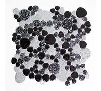 Carrelage mosaïque en céramique galets mouchetés noir et gris brillant pour sol, mur, salle de bain, WC, douche, cuisine, miroir de comptoir, revêtement de baignoire