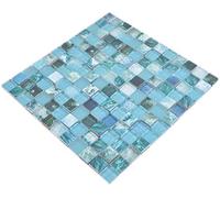 Carrelage mosaïque en verre carré - Mélange de cristaux vert/bleu océan - Pour mur, cuisine, comptoir