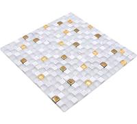 Carrelage mosaïque en verre naturel - Mélange EP - Blanc et doré