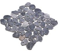 Carrelage mosaïque galets de rivière noirs, grises, anthracites pour sol, mur, salle de bain, WC, douche, cuisine, miroir de comptoir, revêtement de baignoire