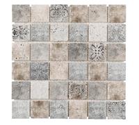 Carrelage mosaïque - MAT INTER - 302 x 302 x 8 mm - Tesselle 4,8 x 4,8 cm - Travertin peint - Patchwork style méditerranéen