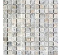 Carrelage mosaïque Travertin - Pierre naturelle - Gris blanc/argenté - Travertin pour sol, mur, salle de bain, toilettes, cuisine, revêtement de salle de bain