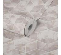 Carrelage Papier Peint Avec Effet Marbre Et Métallique - Métallique, Rose, Blanc