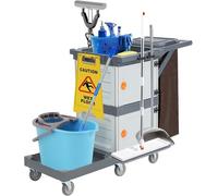 Carrello Pulizie Professionale, Carrello Per Pulizie Commerciali Di Hotel e Ospedali Con Armadietti Ripiani, Carrelli Multiuso Per Pulizia Con 6 Ruote e Sacco in Vinile Per Ufficio, Hotel, Capacità