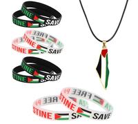 Carreneu Lot de 8 Bracelets Palestiniens en Silicone - Pour Hommes et Femmes - Avec Drapeau et 1 Chaîne Palestine (Noir +)