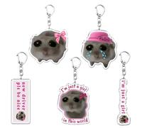 Carreneu Sad Lot de 5 porte-clés hamster triste en acrylique, lot d'émoticônes de hamster, convient pour les enfants et les adultes amateurs de jouets, gris, 1