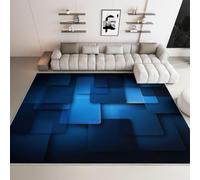 CarréS Bleus Tapis 120x180 cm Style Abstrait Moquette Antiderapant à Poils Courts Tapis 3D Lavable en Machine Convient aux Chambres d'enfants Cuisines et Salons b-2896