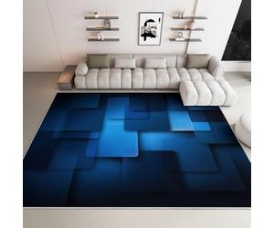 CarréS Bleus Tapis 120x180 cm Style Abstrait Moquette Antiderapant à Poils Courts Tapis 3D Lavable en Machine Convient aux Chambres d'enfants Cuisines et Salons b-2896