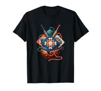 Carrés de Fleurs Classiques au Crochet avec Crochets et Bol à Fil T-Shirt