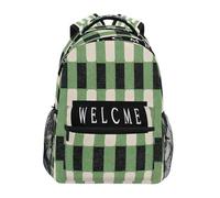 Carrés verts et blancs - Sac à dos de bienvenue pour enfants - Pour garçons et filles - Grand sac à dos pour école primaire - Sac à bandoulière